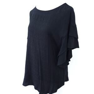 New Chicos Solid Pullover Top Flutter Sleeve Black Size 1 Medium Career Casual